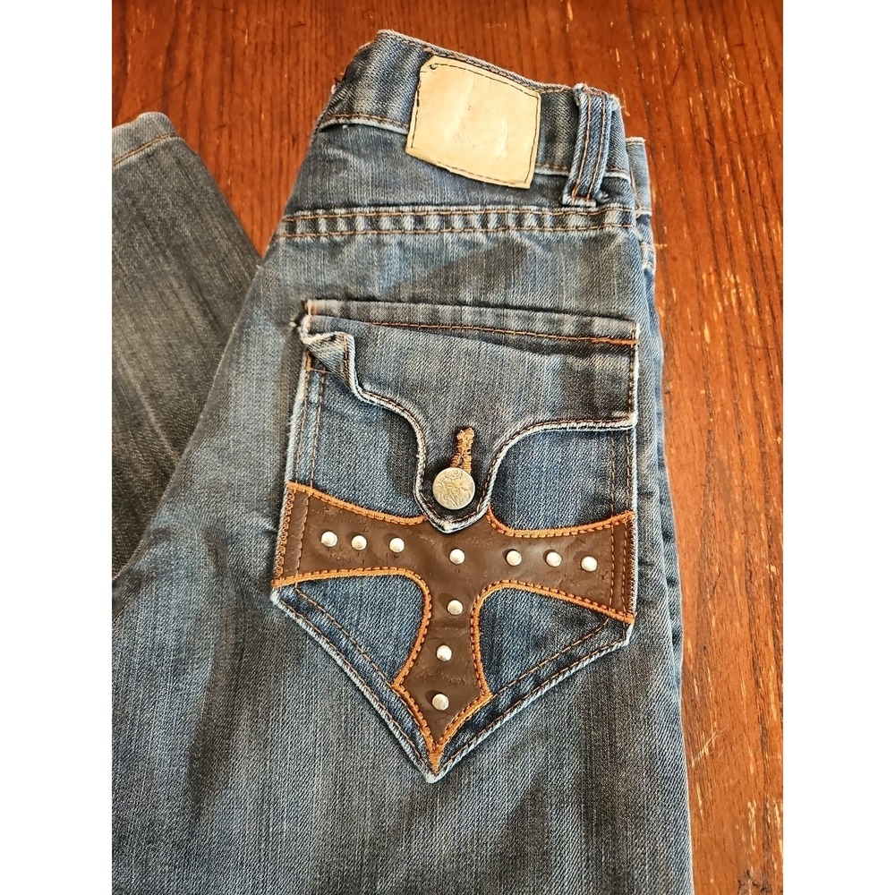 vintage Y2K Red Apejeans Leather Cross Studded Pockets Boys 8 Baggy Hip Hop(A521